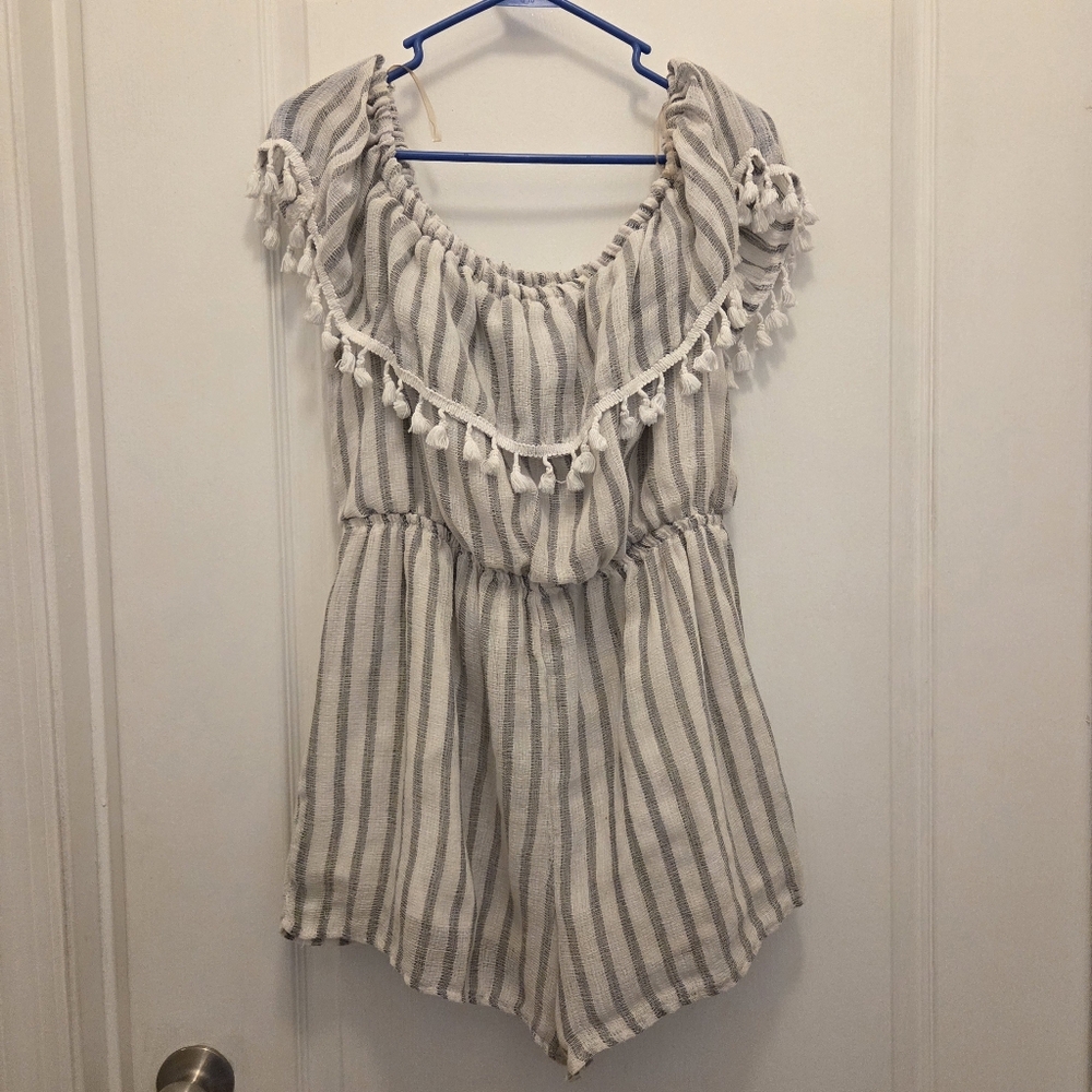 ALTER'D STATE women's size L Large romper shirt + shorts striped (FLAW)